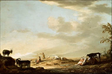 Landschap met vee en figuren