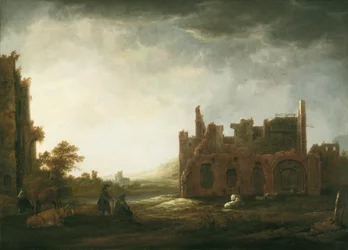 Landschap met de ruïnes van de Abdij van Rijnsburg