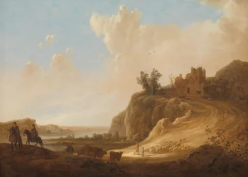 Bergachtig landschap met de ruïnes van een kasteel