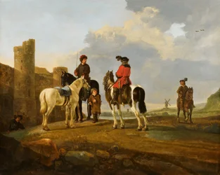 Ruiters in ruste door Burg Ubbergen