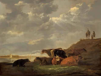 Rivierlandschap met koeien