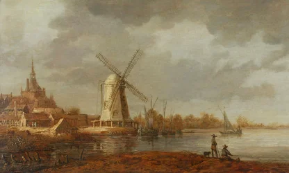 Rivierscène met uitzicht op Dordrecht