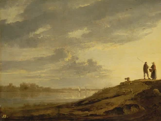 Zonsondergang boven een rivier, jaren 1650 (paneel)