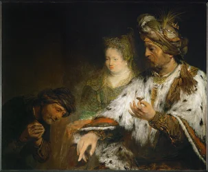 Mordechai wordt geëerd door koning Ahasver van Perzië (schilderij op doek)