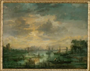 Vissen bij maanlicht (olieverf op doek)