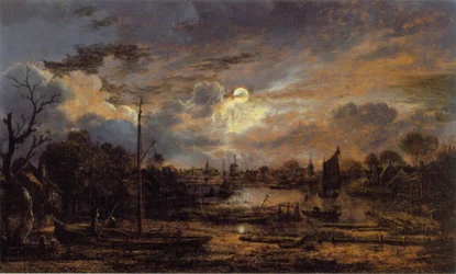 Rivierlandschap met Maanlicht