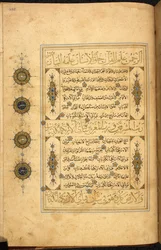 Pagina uit een Safavid Koran, geschreven in Herat, Afghanistan, in Thuluth en Naskhi schrift, gedateerd 970 AH/AD 1563