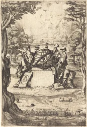 Frontispice voor de Heilige Cosmologia (Titel met astrologen)