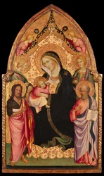 De Madonna van de Nederigheid met heiligen en engelen