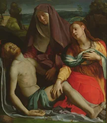 Dode Christus tussen de Maagd en Maria Magdalena