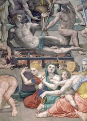 Het martelaarschap van Sint-Laurentius, detail van Sint-Laurentius op het rooster, fresco