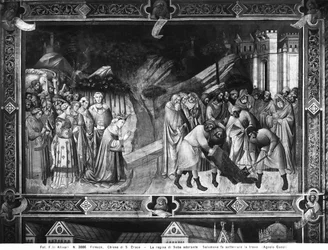 Koningin van Sheba Aanbiddend het Kruis en Salomo Begraven een van de Balken van het Kruis
