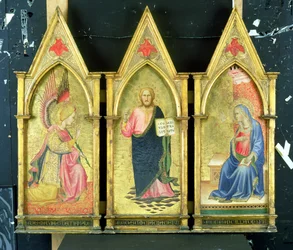 De aartsengel Gabriël; Christus de Verlosser; De Maagd Annunciate op gouden panelen