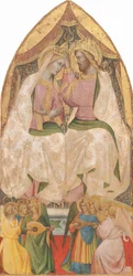 De kroning van de Maagd met zes engelen, ca. 1390.