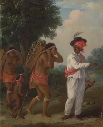 West-Indische man van kleur, die twee Caribische vrouwen met een kind aanstuurt, ca. 1780