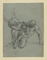 Cupido die Pan overmeestert (recto); Hoofd van een monnik; karikatuur van een man in profiel (verso)