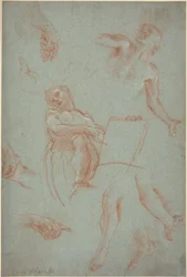 Blad met studies van figuren, handen en voeten