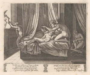 Psyche kijkt naar Cupido, uit het verhaal van Cupido en Psyche zoals verteld door Apuleius, 1530-60