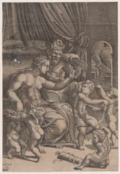 Venus en Vulcanus omringd door Cupido