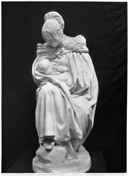 Boulonnaise vrouw voedt haar kind (gips)