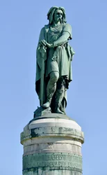 Kolossaal standbeeld van Vercingetorix (72-46 v.Chr.), Gallische leider. Beeldhouwwerk van Aimé Millet (1819-1891), 6,60 m hoog, in 1865 opgericht op het westelijke deel van de Mont Auxois (7 m hoge sokkel van Viollet-le-Duc). Alise-Sainte-Reine, 1865.