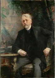 Gustave Eiffel, ingenieur, bouwde de Eiffeltoren in Parijs ... (schilderij op doek)