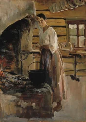 Vrouw die witvis kookt; Vrouw die vis grilt