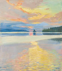 Zonsondergang over het meer Ruovesi, ca. 1915