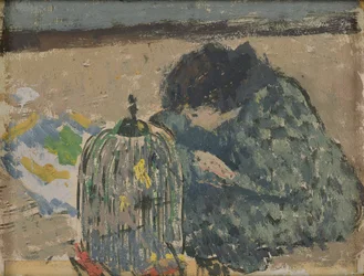 Vrouw met kanarie, ca 1892-94 (olieverf op kaart)