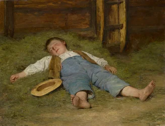 Jongen slapend in het hooi, 1891-97