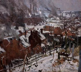 Industrieel landschap onder de sneeuw