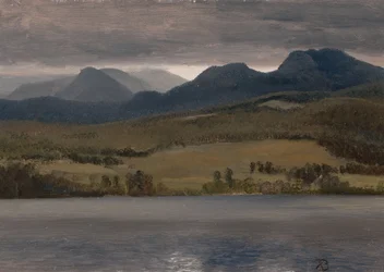 Zonsondergang aan het meer (vermoedelijk Lake Tahoe)