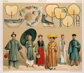 Kleding van Chinese vrouwen en van de regio Tartary, illustratie uit Complete Costume History door Auguste Racinet