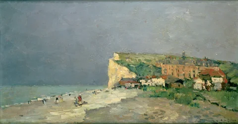 Het strand van Puys-sous-Dieppe, stormachtige lucht, ca. 1880