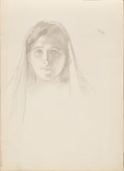 Aino Ackté als Alcestis, schets van het gezicht