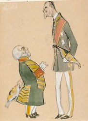 Karikatuur van von Haartman, voorzitter van de adel, en baron Taube