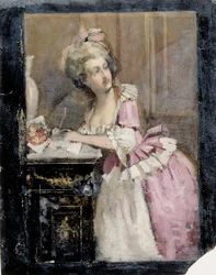 Schrijvende dame, Studie II voor de rococodame