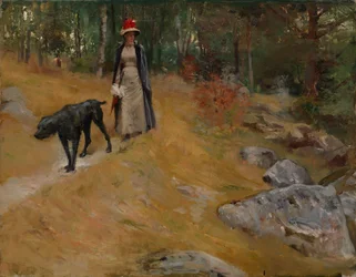 Op de oeverhelling (Annie Edelfelt met een hond)