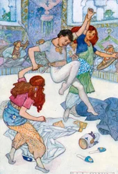 Abov Hasan begon te dansen en te huppelen (kleurenlitho)