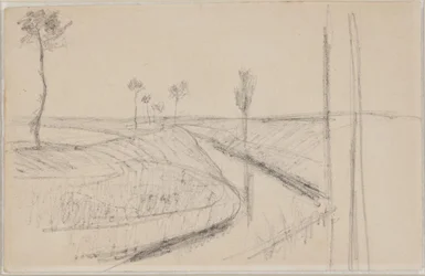 Landschap met diepe brede greppel of kanaal