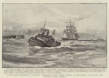 Een Nieuwe Sociale Beweging in Australië, Emigranten verlaten Sydney Harbour in de Bark Royal Tar naar Paraguay, Zuid-Amerika