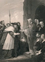 Kardinaal Wolsey betreedt de abdij van Leicester, 1530