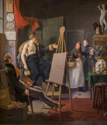 Een Amager meisje dat fruit verkoopt in een kunstenaarsatelier