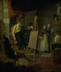 Een meisje dat fruit verkoopt in een kunstenaarsatelier