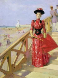 Vrouw die de Trap afloopt naar een Strand