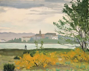 Fontarabie, uitzicht op Hendaye, de wandelaar