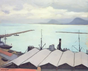 Hangars in de haven van Bougie, Algerije