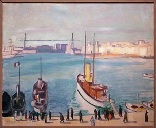 De haven van Marseille - Op de achtergrond is de veerbootbrug te zien