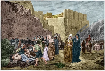 Albigenzische Kruistocht - De belediging van gevangenen - Kruistocht tegen de Albigenzen in 1211. De belediging van gevangenen gravure naar het schilderij van Albert Maignan.