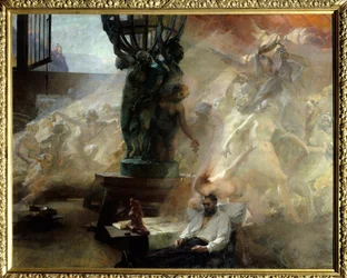 De dood van Jean Baptiste (Jean-Baptiste) Carpeaux (1827-1875), Frans beeldhouwer. Schilderij van Albert Maignan (1845-1908)